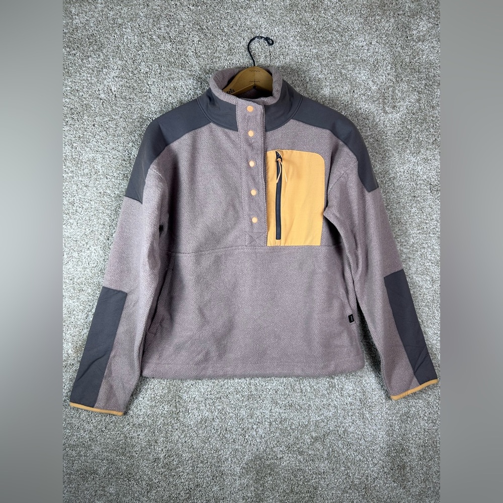 prAna Peak Snap Up Fleece Women's Pullover Sweater Mauve Gray Size S NWT